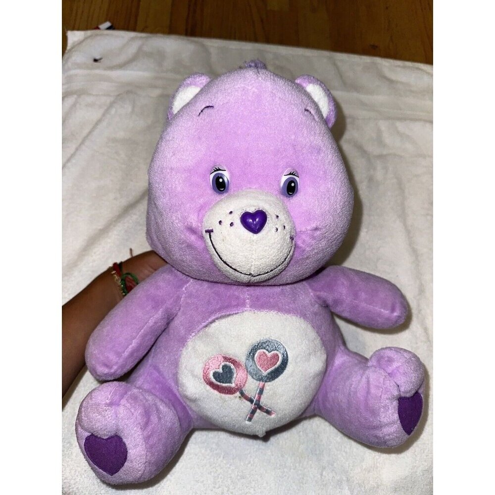 2002 Care Bears "SHARE BEAR" 15” Lavender Plush Embroidered LolliPops Pre-Owned